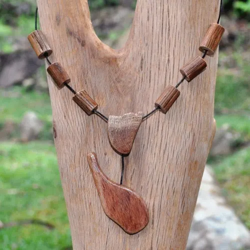 Hand carved wooden necklace of Forest Oak