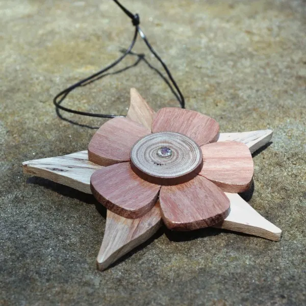 Wooden Christmas Star set with Zircon