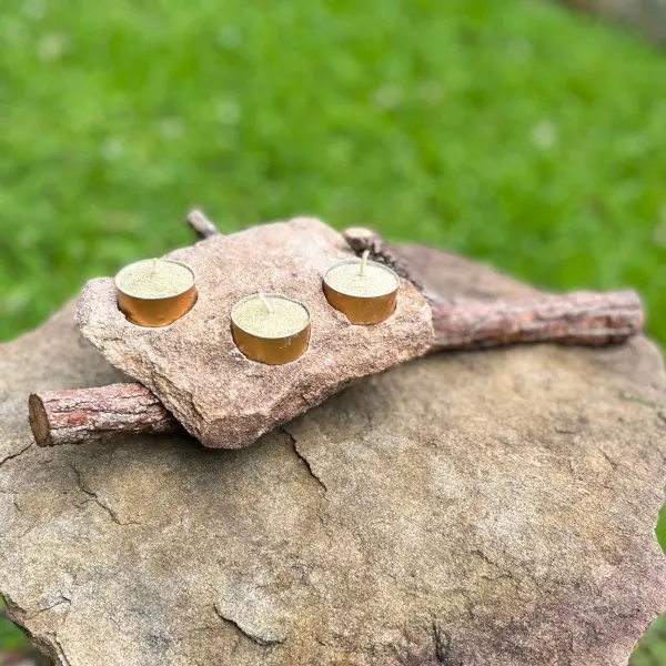 Sandstone and Eucalyptus Candle holder - Three candle formation