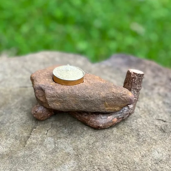 Sandstone and Eucalyptus Single Candle holder