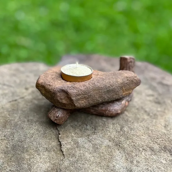 Sandstone and Eucalyptus Single Candle holder
